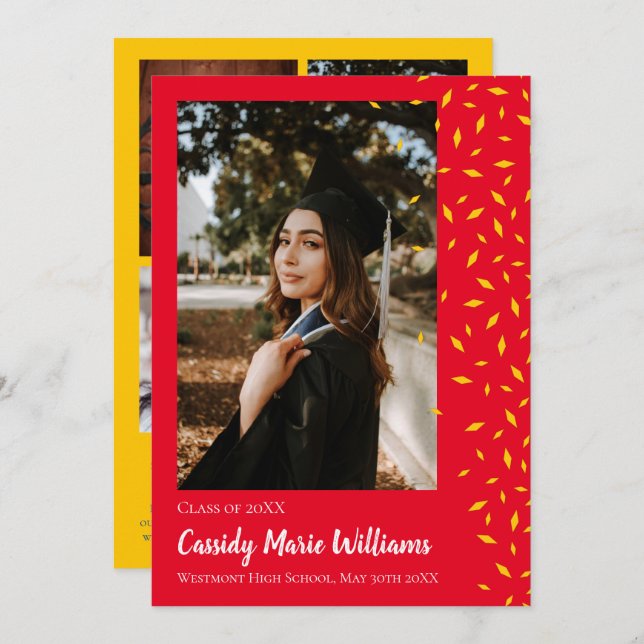 Gold Red Confetti Graduation Announcement (Front/Back)