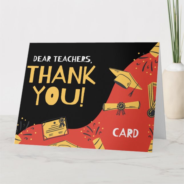 Gold Red Confetti Teacher Birthday Card (Front)