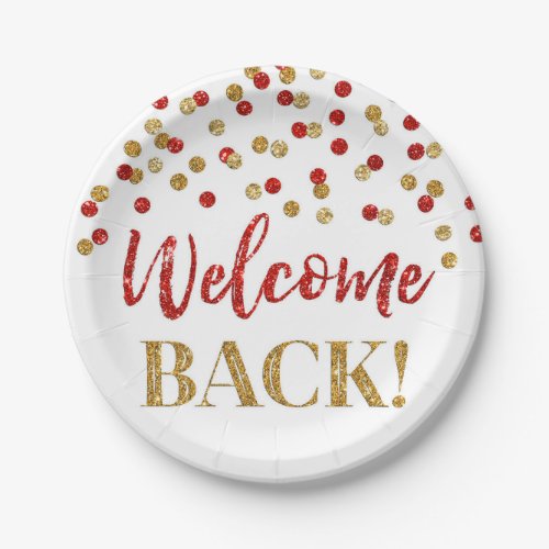 Gold Red Confetti Welcome Back Paper Plates