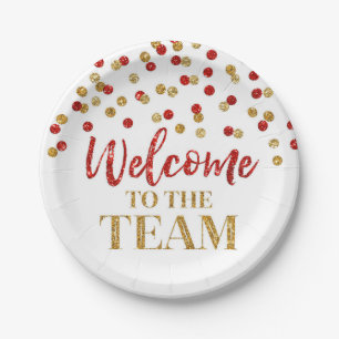 Gold Red Confetti Welcome to the Team Paper Plates