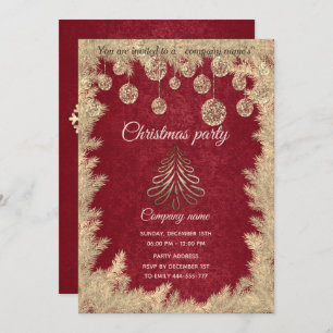 Gold red corporate Christmas party Invitation