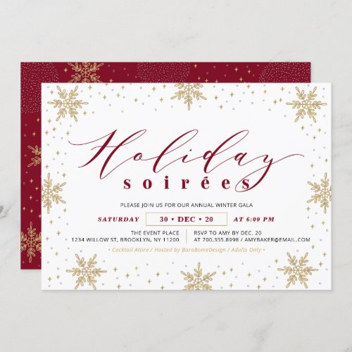 Gold  Red Corporate Holiday Soiree Party Invitation