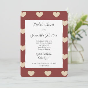 Gold Red Cream Glitter Hearts Bridal Shower Invitation