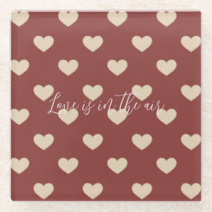 Gold Red Cream Glitter Hearts Valentine's Day Glass Coaster