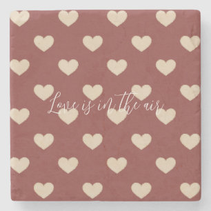 Gold Red Cream Glitter Hearts Valentine's Day Stone Coaster