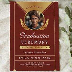 Gold Red Custom Photo Graduation Ceremony Invitation