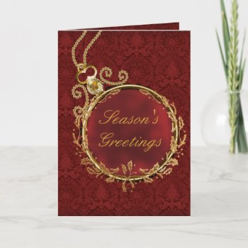 Gold Red Damask Corporate Christmas Holiday Card by CorporateCentral at Zazzle