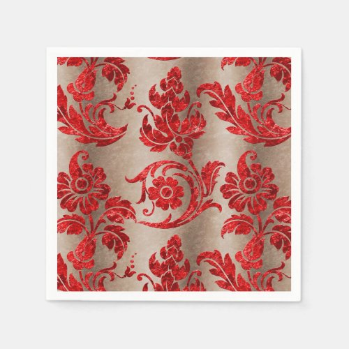 Gold Red Damask Napkins