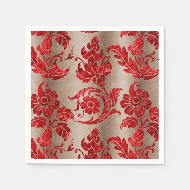 Gold Red Damask Napkins (Front)
