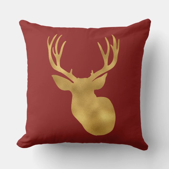 Gold Red Deer Throw Pillow (Front)