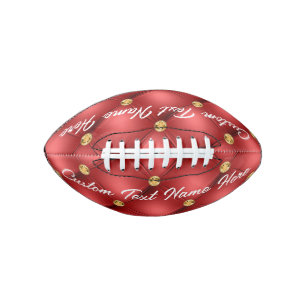 Gold Red Diamond Leather Custom Text Name Football