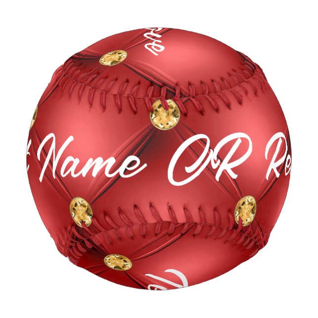 Gold Red Diamond Tufted Baseball Personalized Text (Front)