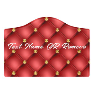 Gold Red Diamond Tufted Custom Name Door Sign