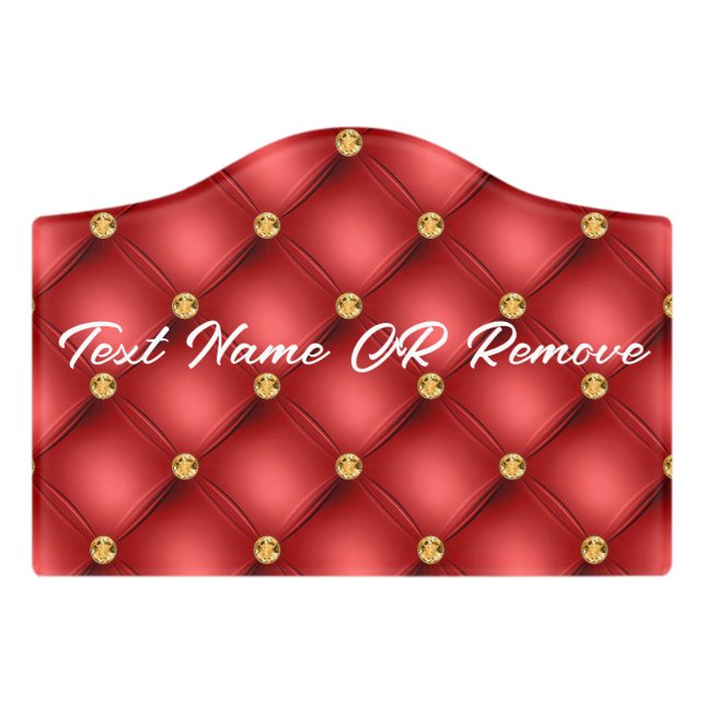 Gold Red Diamond Tufted Custom Name Door Sign (Small Crest Front)