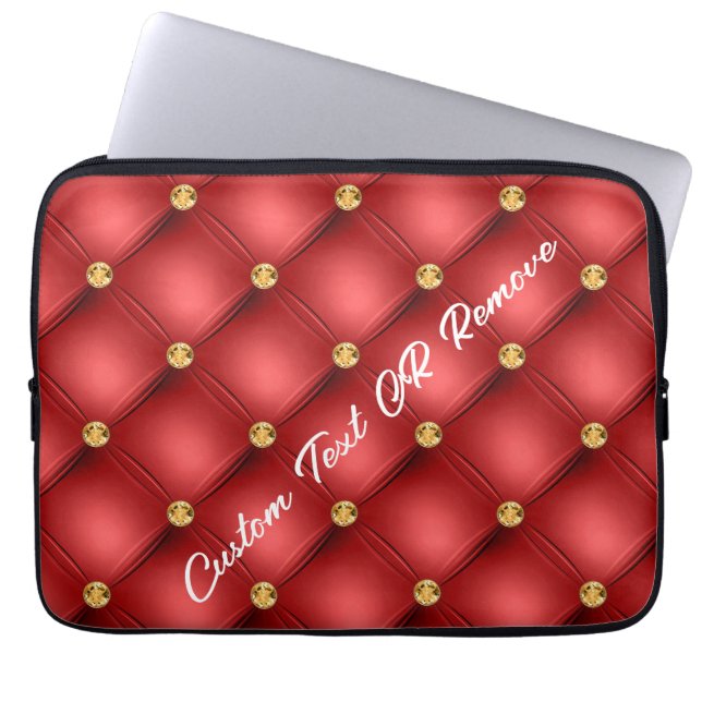 Gold Red Diamond Tufted Leather Your Text Name Laptop Sleeve (Front)