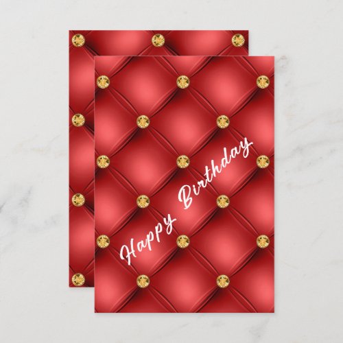 Gold Red Diamond Tufted Romantic Birthday Card