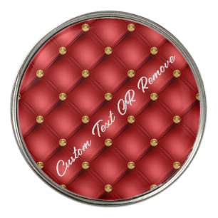 Gold Red Diamonds Custom Text Golf Ball Marker