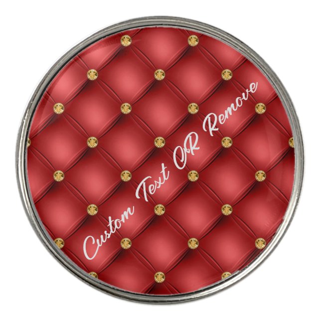 Gold Red Diamonds Custom Text Golf Ball Marker (Front)