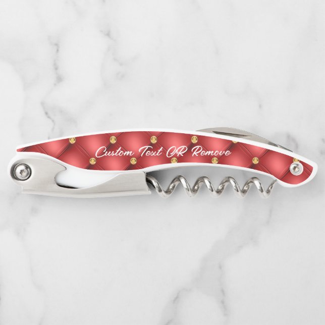 Gold Red Diamonds Custom Text Waiter's Corkscrew (Front)