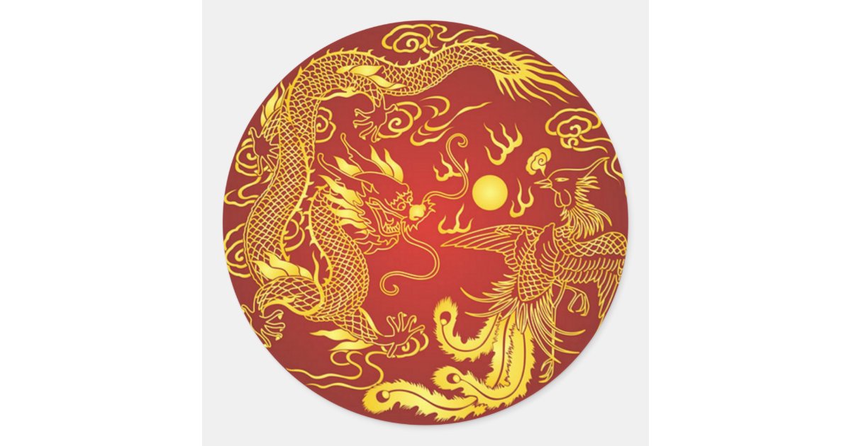 Gold Red Dragon Phoenix Chinese Wedding Favor Classic