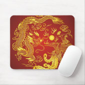 Gold Red Dragon Phoenix Chinese Wedding Favor Mouse Pad (With Mouse)