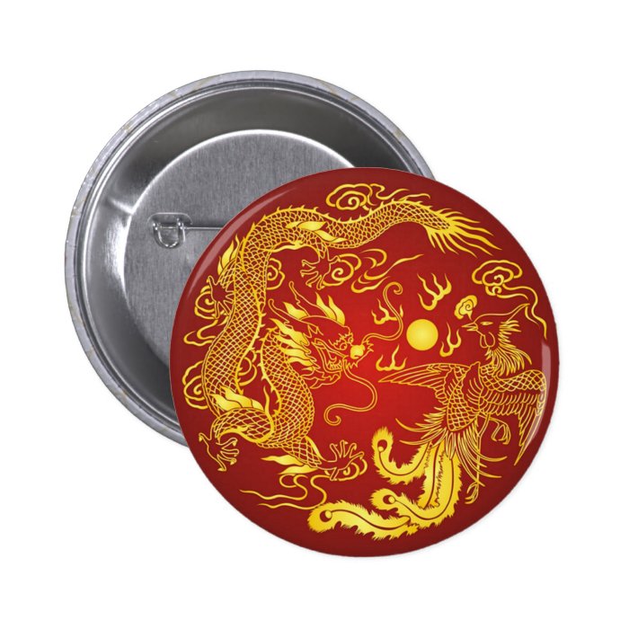 Gold Red Dragon Phoenix Chinese Wedding Favor Pins