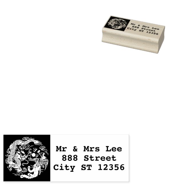 Gold Red Dragon Phoenix Chinese Wedding Favor Rubber Stamp (Stamped)