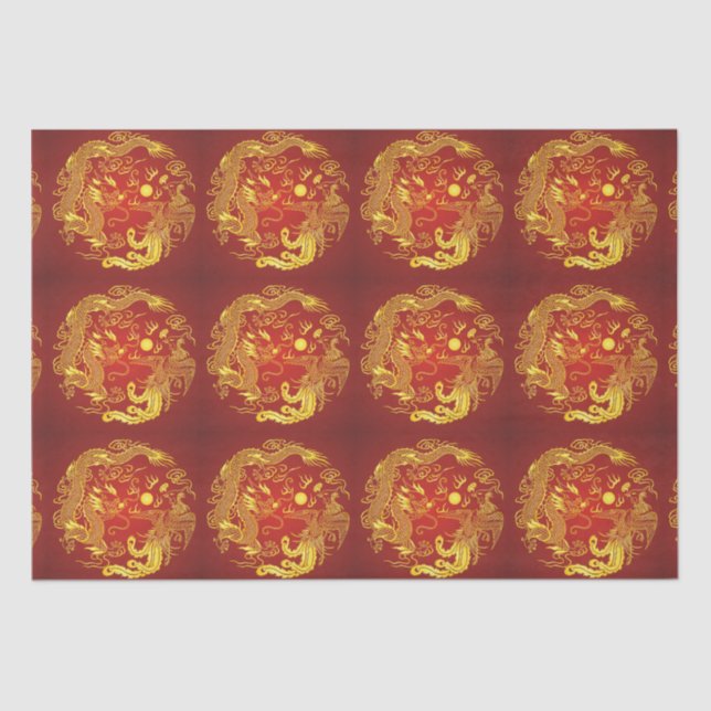 Gold Red Dragon Phoenix Chinese Wedding Favor Tissue Paper (Front)