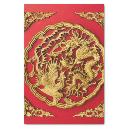 Gold Red Dragon Phoenix Chinese Wedding Favor Tissue Paper