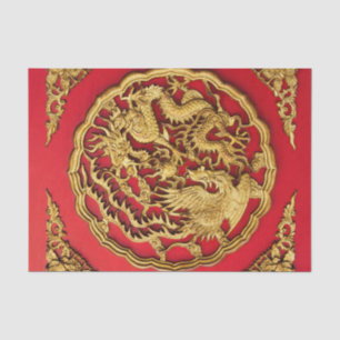 Gold Red Dragon Phoenix Chinese Wedding Favor Tissue Paper