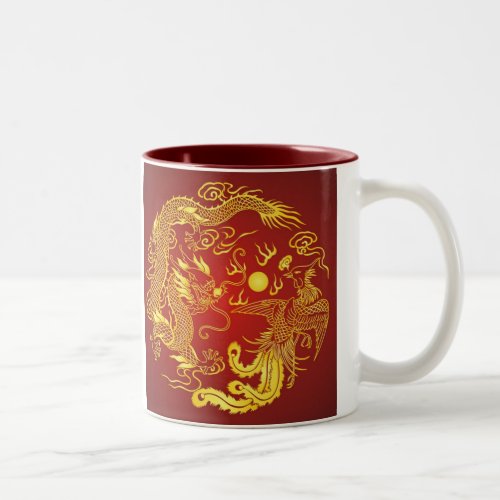 Gold Red Dragon Phoenix Chinese Wedding Favor Two_Tone Coffee Mug