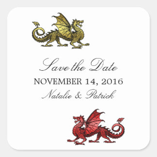 Gold Red Dragon Save the Date Stickers