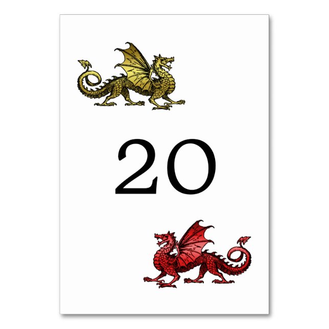 Gold Red Dragon Wedding Table Card (Front)