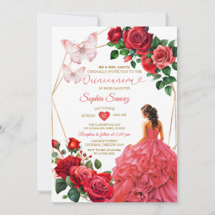 Gold & Red Dress Floral Princess Quinceañera Invitation
