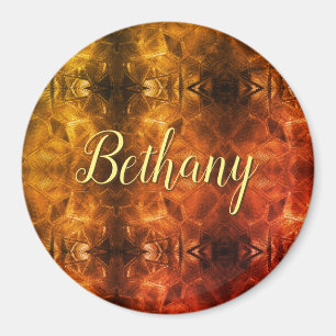 Gold Red Elegant Textured Glass Look Custom Name Magnet
