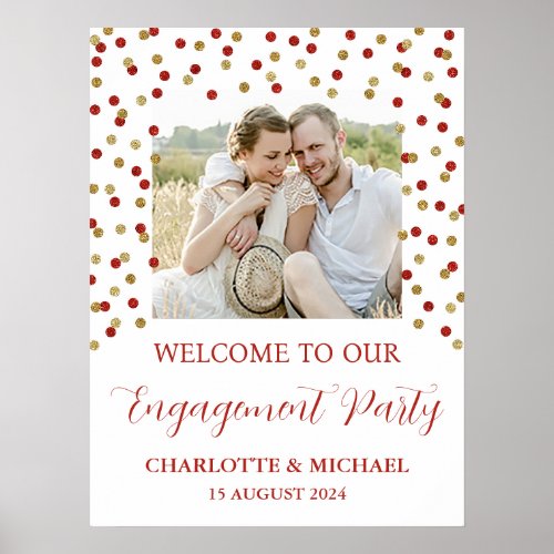 Gold Red Engagement Party Custom 18x24 Photo Poster