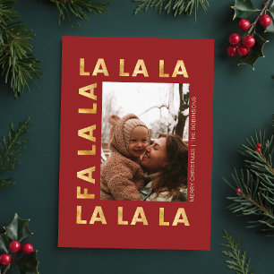 Gold & Red Fa la la Festive Family Christmas Photo Holiday Card