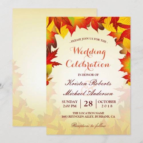 Gold Red Fall Leaves | Autumn Wedding Celebration Card