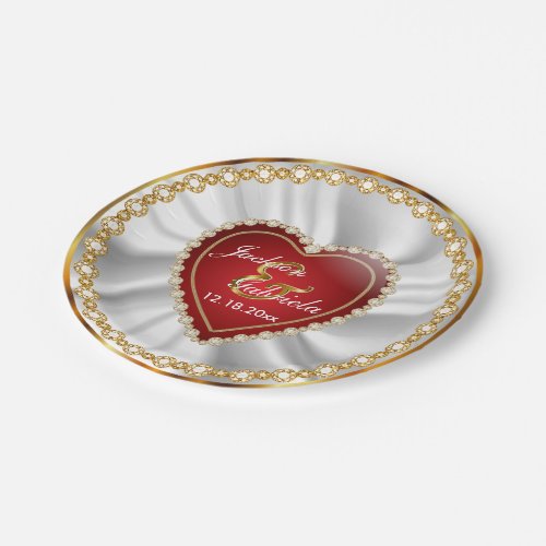 Gold Red  Faux Diamond Wedding or Anniversary Paper Plates