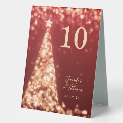 Gold Red Festive Xmas Tree Holiday Wedding  Table Tent Sign