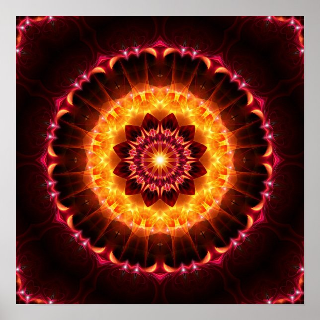 gold red fire mandala poster (Front)
