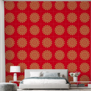 Gold Red Floral Abstract Mandala Wallpaper