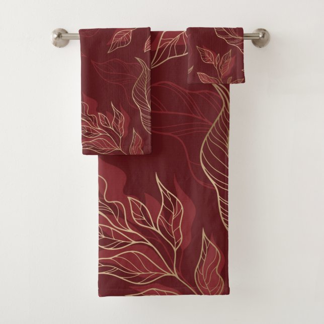 Gold Red Floral Bath Towel Set (Insitu)