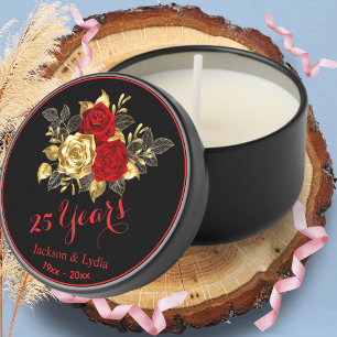 Gold & Red Floral Boho Wedding Anniversary Custom  Mini Candle Favors