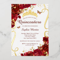 Gold Red Floral Butterfly Elegant Quinceanera