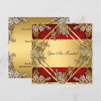 Gold Red Floral Frame Party Invitation Gold Red