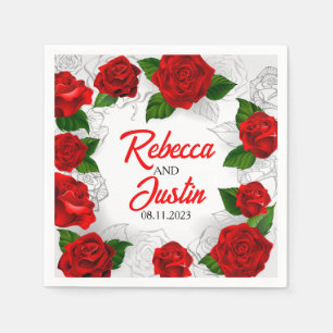 Gold Red Floral Modern Boho Napkins
