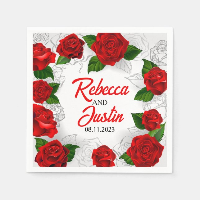 Gold Red Floral Modern Boho Napkins (Front)