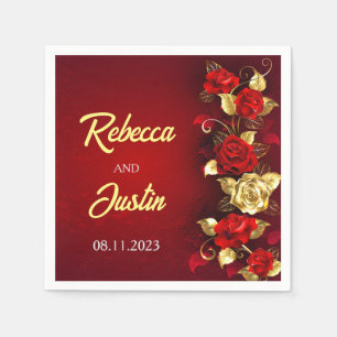 Gold Red Floral Modern Boho Napkins