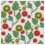 Gold/red flowers/green leaves/Folk  floral Fabric